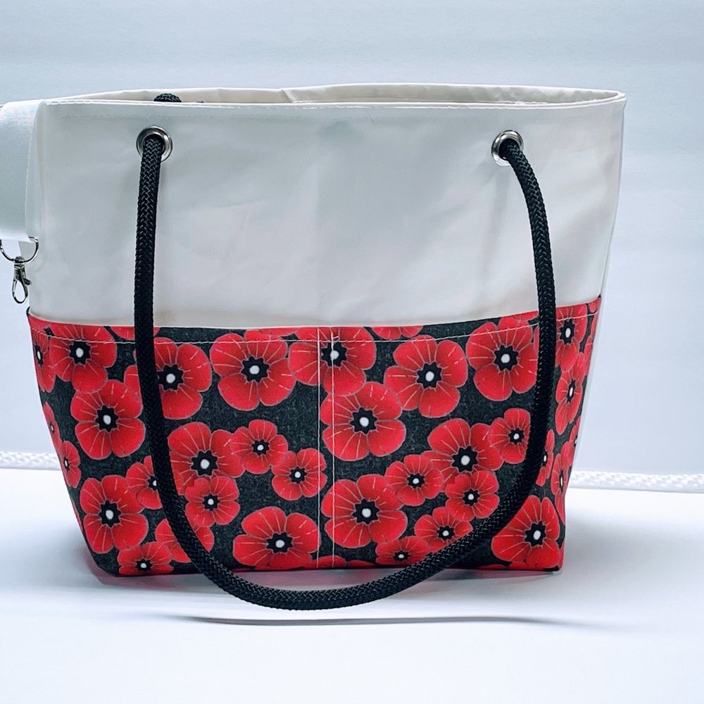 Recycled Sail Cloth Red Poppy Womens Shoulder Tote Bag Handmade